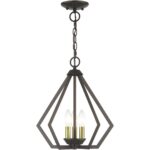 40923-92 3 Light English Bronze Semi-Flush / Small Pendant with Antique Brass Finish Accents-Lighting LumensSemi Flush