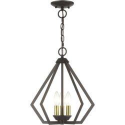 40923-92 3 Light English Bronze Semi-Flush / Small Pendant with Antique Brass Finish Accents-Lighting LumensSemi Flush