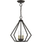 40923-92 3 Light English Bronze Semi-Flush / Small Pendant with Antique Brass Finish Accents-Lighting LumensSemi Flush