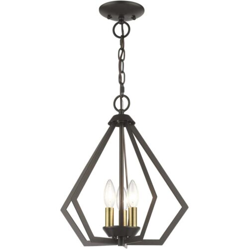 40923-92 3 Light English Bronze Semi-Flush / Small Pendant with Antique Brass Finish Accents-Lighting LumensSemi Flush