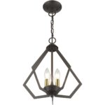 40923-92 3 Light English Bronze Semi-Flush / Small Pendant with Antique Brass Finish Accents-Lighting LumensSemi Flush