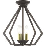 40923-92 3 Light English Bronze Semi-Flush / Small Pendant with Antique Brass Finish Accents-Lighting LumensSemi Flush