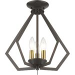 40923-92 3 Light English Bronze Semi-Flush / Small Pendant with Antique Brass Finish Accents-Lighting LumensSemi Flush