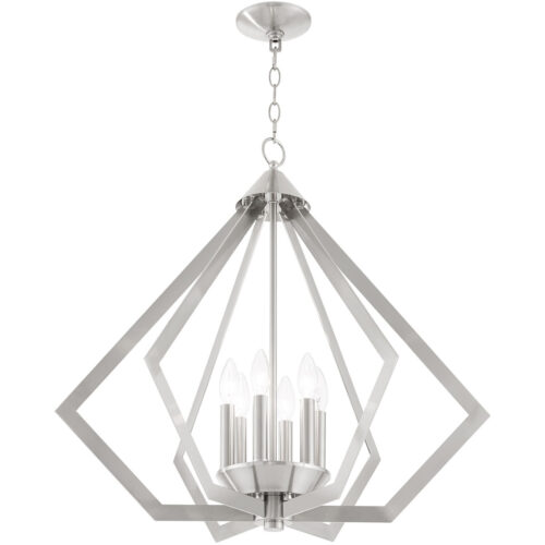 6 Light Brushed Nickel Chandelier with Steel base material-Lighting LumensChandeliers