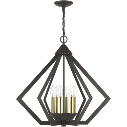 40926-92 6 Light English Bronze Chandelier with Antique Brass Finish Accents-Lighting LumensChandeliers