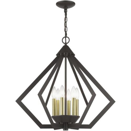 40926-92 6 Light English Bronze Chandelier with Antique Brass Finish Accents-Lighting LumensChandeliers