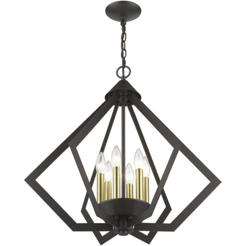 40926-92 6 Light English Bronze Chandelier with Antique Brass Finish Accents-Lighting LumensChandeliers