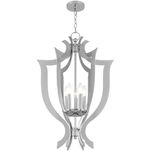 5 Light Polished Chrome Lantern Chandelier with Steel base material-Lighting LumensLantern