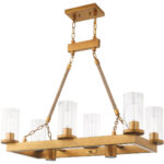 15 inch 8 Light Aged Gold Linear Chandelier with Clear Glass Shade-Lighting LumensChandeliers