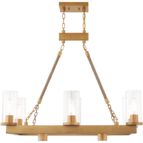 15 inch 8 Light Aged Gold Linear Chandelier with Clear Glass Shade-Lighting LumensChandeliers