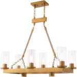 15 inch 8 Light Aged Gold Linear Chandelier with Clear Glass Shade-Lighting LumensChandeliers