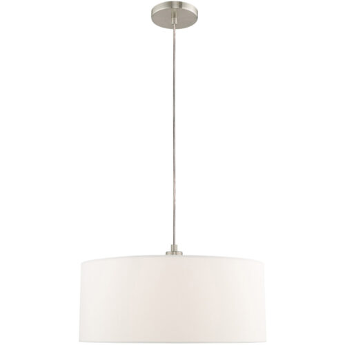 1 Light Brushed Nickel Pendant Chandelier with Hand Crafted Off-White Fabric Hardback Shade-Lighting LumensChandeliers