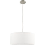 1 Light Brushed Nickel Pendant Chandelier with Hand Crafted Off-White Fabric Hardback Shade-Lighting LumensChandeliers