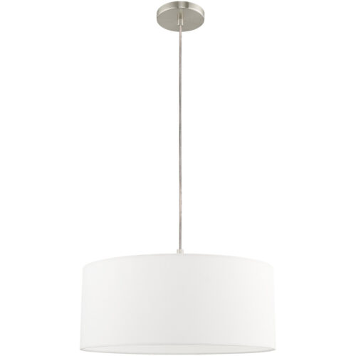 1 Light Brushed Nickel Pendant Chandelier with Hand Crafted Off-White Fabric Hardback Shade-Lighting LumensChandeliers