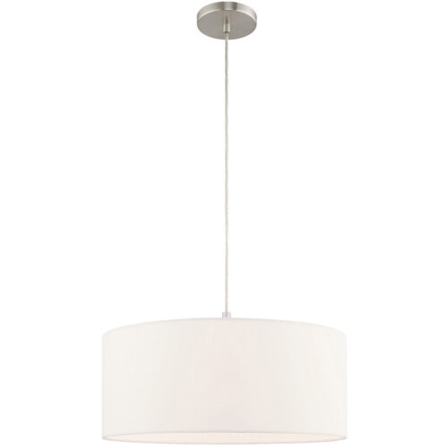 1 Light Brushed Nickel Pendant Chandelier with Hand Crafted Off-White Fabric Hardback Shade-Lighting LumensChandeliers