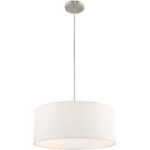 1 Light Brushed Nickel Pendant Chandelier with Hand Crafted Off-White Fabric Hardback Shade-Lighting LumensChandeliers