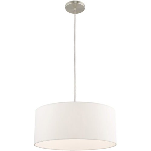 1 Light Brushed Nickel Pendant Chandelier with Hand Crafted Off-White Fabric Hardback Shade-Lighting LumensChandeliers