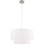 1 Light Brushed Nickel Pendant Chandelier with Hand Crafted Off-White Fabric Hardback Shade-Lighting LumensChandeliers