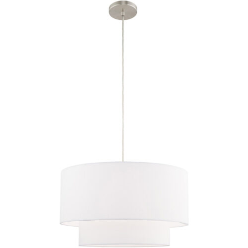 1 Light Brushed Nickel Pendant Chandelier with Hand Crafted Off-White Fabric Hardback Shade-Lighting LumensChandeliers