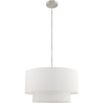 1 Light Brushed Nickel Pendant Chandelier with Hand Crafted Off-White Fabric Hardback Shade-Lighting LumensChandeliers