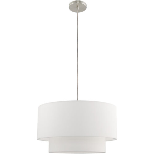 1 Light Brushed Nickel Pendant Chandelier with Hand Crafted Off-White Fabric Hardback Shade-Lighting LumensChandeliers