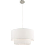 1 Light Brushed Nickel Pendant Chandelier with Hand Crafted Off-White Fabric Hardback Shade-Lighting LumensChandeliers