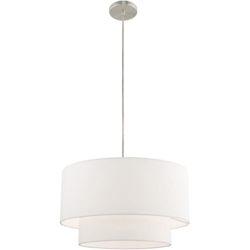 1 Light Brushed Nickel Pendant Chandelier with Hand Crafted Off-White Fabric Hardback Shade-Lighting LumensChandeliers