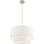 1 Light Brushed Nickel Pendant Chandelier with Hand Crafted Off-White Fabric Hardback Shade-Lighting LumensChandeliers