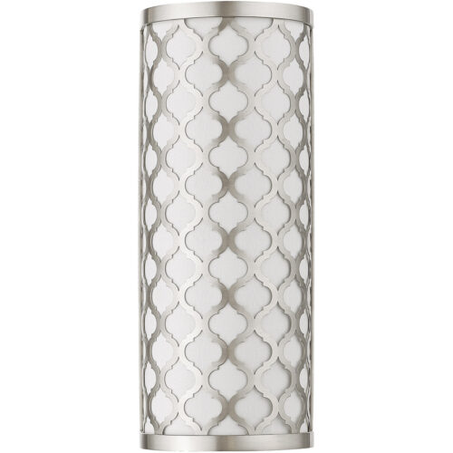 5.125 inch 1 Light Brushed Nickel ADA Wall Sconce with Hand Crafted Off-White Fabric Outside & White Fabric Inside Hardback Shade Shade-Lighting LumensWall Sconces