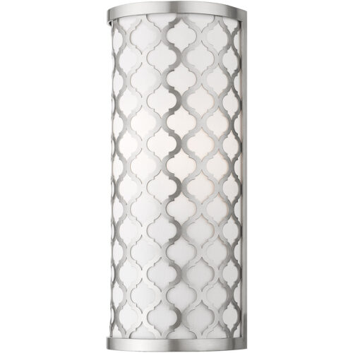 5.125 inch 1 Light Brushed Nickel ADA Wall Sconce with Hand Crafted Off-White Fabric Outside & White Fabric Inside Hardback Shade Shade-Lighting LumensWall Sconces