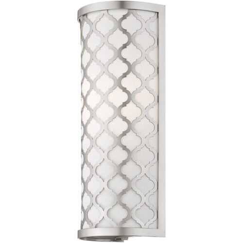 5.125 inch 1 Light Brushed Nickel ADA Wall Sconce with Hand Crafted Off-White Fabric Outside & White Fabric Inside Hardback Shade Shade-Lighting LumensWall Sconces