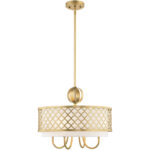 5 Light SG Pendant Chandelier with Hand Crafted Off-White Fabric Shade-Lighting LumensChandeliers