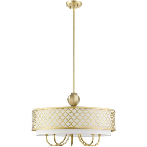 6 Light SG Pendant Chandelier with Hand Crafted Off-White Fabric Shade-Lighting LumensChandeliers