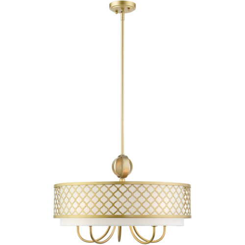 6 Light SG Pendant Chandelier with Hand Crafted Off-White Fabric Shade-Lighting LumensChandeliers