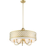 6 Light SG Pendant Chandelier with Hand Crafted Off-White Fabric Shade-Lighting LumensChandeliers