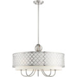 6 Light Brushed Nickel Pendant Chandelier with Hand Crafted Off-White Fabric Shade-Lighting LumensChandeliers