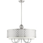 6 Light Brushed Nickel Pendant Chandelier with Hand Crafted Off-White Fabric Shade-Lighting LumensChandeliers