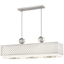 12.5 inch 6 Light Brushed Nickel Linear Chandelier with Hand Crafted Off-White Fabric Shade-Lighting LumensChandeliers