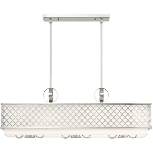 12.5 inch 6 Light Brushed Nickel Linear Chandelier with Hand Crafted Off-White Fabric Shade-Lighting LumensChandeliers