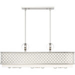 12.5 inch 6 Light Brushed Nickel Linear Chandelier with Hand Crafted Off-White Fabric Shade-Lighting LumensChandeliers