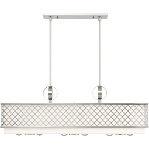 12.5 inch 6 Light Brushed Nickel Linear Chandelier with Hand Crafted Off-White Fabric Shade-Lighting LumensChandeliers