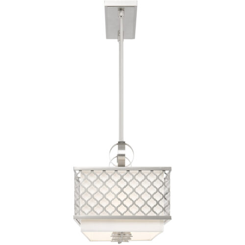 12.5 inch 6 Light Brushed Nickel Linear Chandelier with Hand Crafted Off-White Fabric Shade-Lighting LumensChandeliers