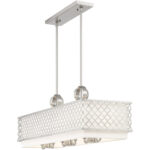 12.5 inch 6 Light Brushed Nickel Linear Chandelier with Hand Crafted Off-White Fabric Shade-Lighting LumensChandeliers