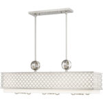 12.5 inch 6 Light Brushed Nickel Linear Chandelier with Hand Crafted Off-White Fabric Shade-Lighting LumensChandeliers