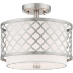 2 Light Brushed Nickel Ceiling Light fixture with Steel base material-Lighting LumensFlush Mount Ceiling Lights