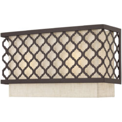 13 inch 2 Light English Bronze ADA Wall Sconce with Hand Crafted Oatmeal Color Fabric Outside & White Fabric Inside Hardback Shade Shade-Lighting LumensWall Sconces