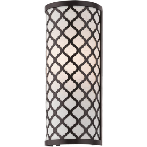 5.125 inch 1 Light English Bronze ADA Wall Sconce with Hand Crafted Oatmeal Color Fabric Outside & White Fabric Inside Hardback Shade Shade-Lighting LumensWall Sconces