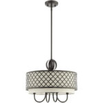 5 Light English Bronze Pendant Chandelier with Hand Crafted Oatmeal Color Fabric Shade-Lighting LumensChandeliers