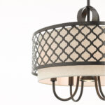 5 Light English Bronze Pendant Chandelier with Hand Crafted Oatmeal Color Fabric Shade-Lighting LumensChandeliers