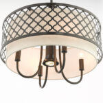 5 Light English Bronze Pendant Chandelier with Hand Crafted Oatmeal Color Fabric Shade-Lighting LumensChandeliers